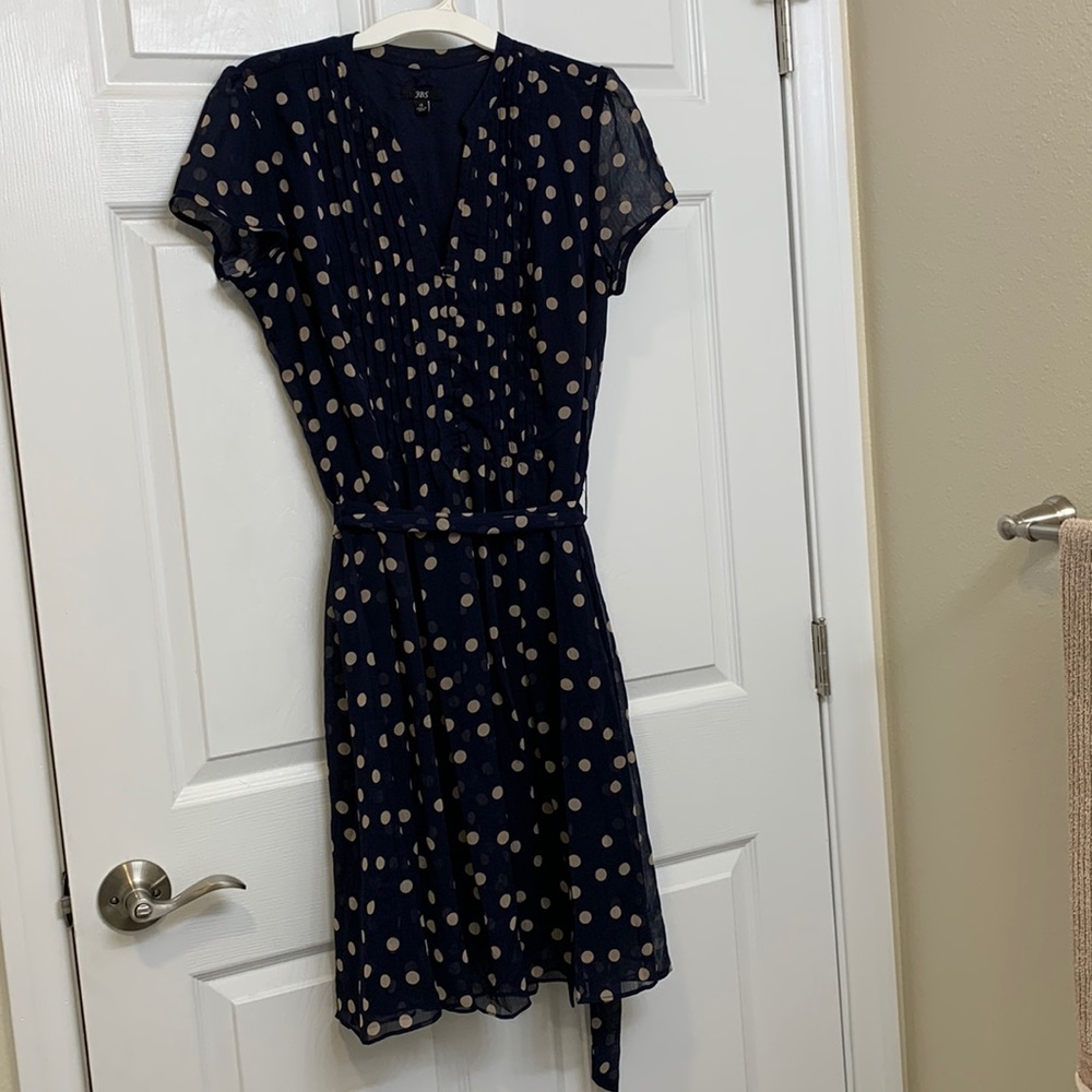 JBS Navy Blue with Beige Polk A Dots Chiffon Dress